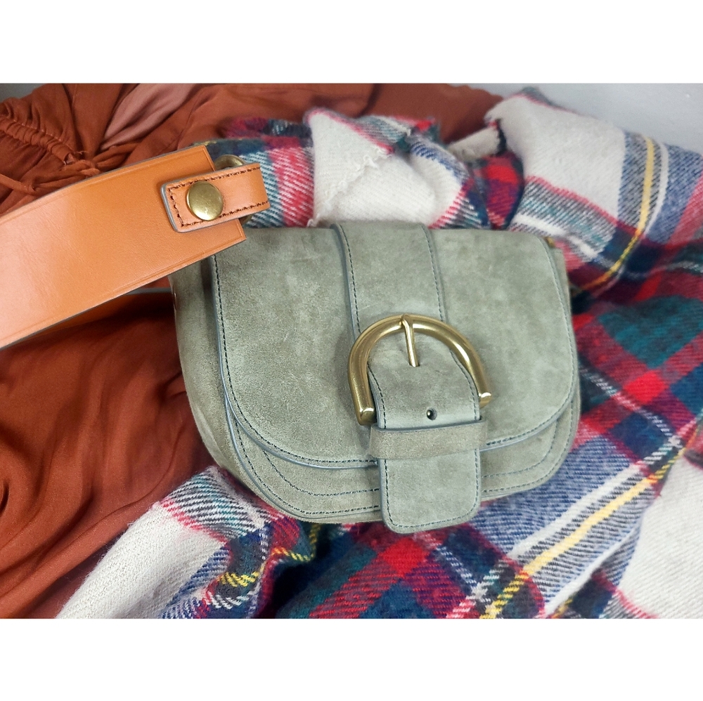 J. Crew Crossbody Buckle Bag in Italian Suede - Olive